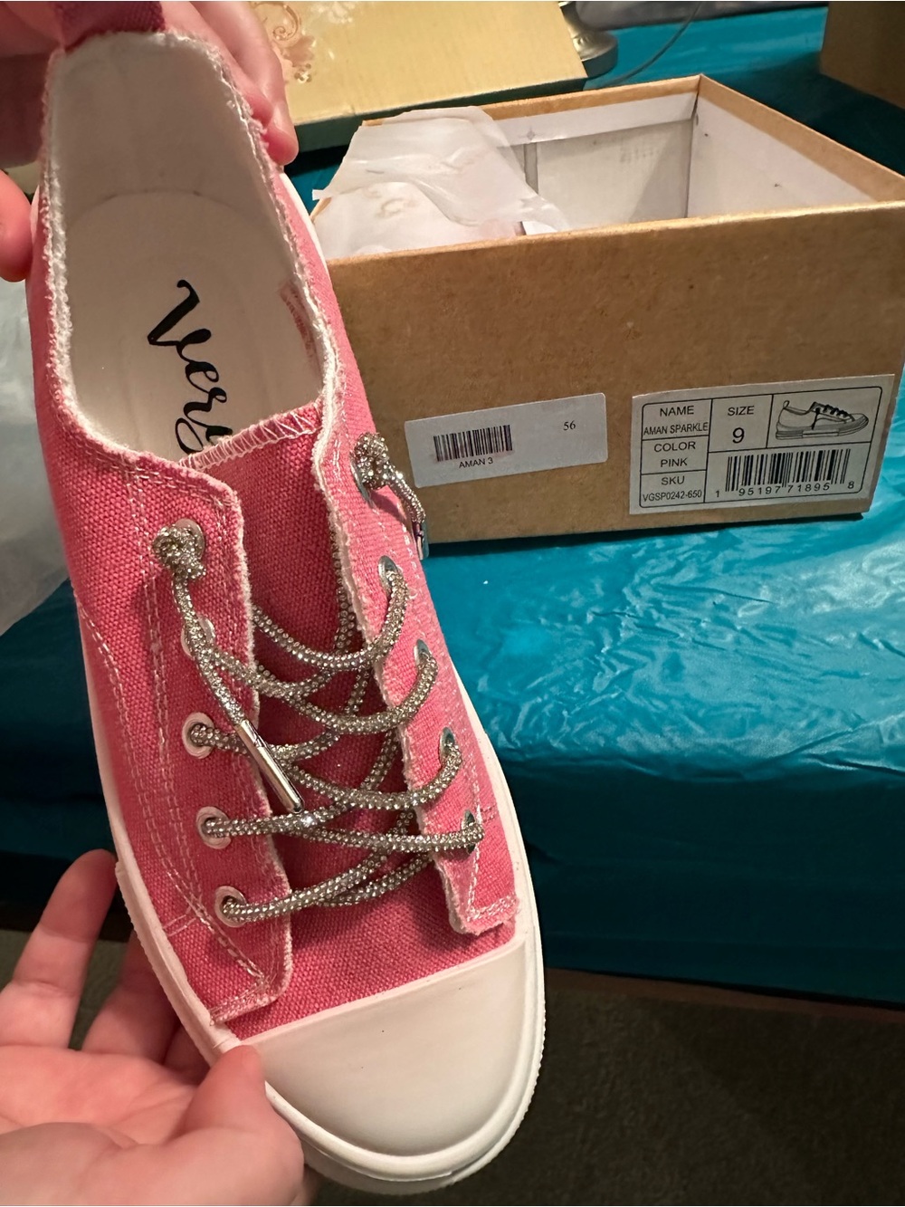 Pink Canvas Slip-On Sneaker with Sparkle Laces. Converse Style. Boutique Bought